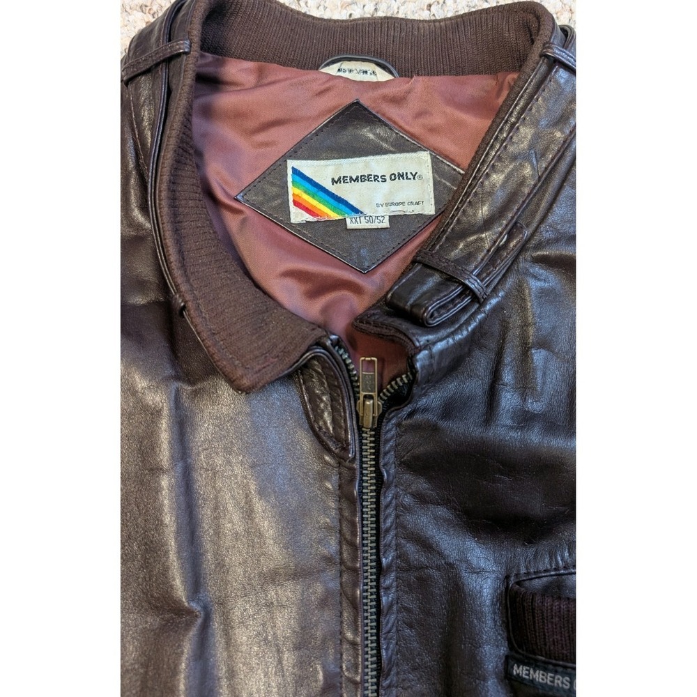 Members Only Black Leather Bomber Jacket with Brown Accents - Picture 2 of 11
